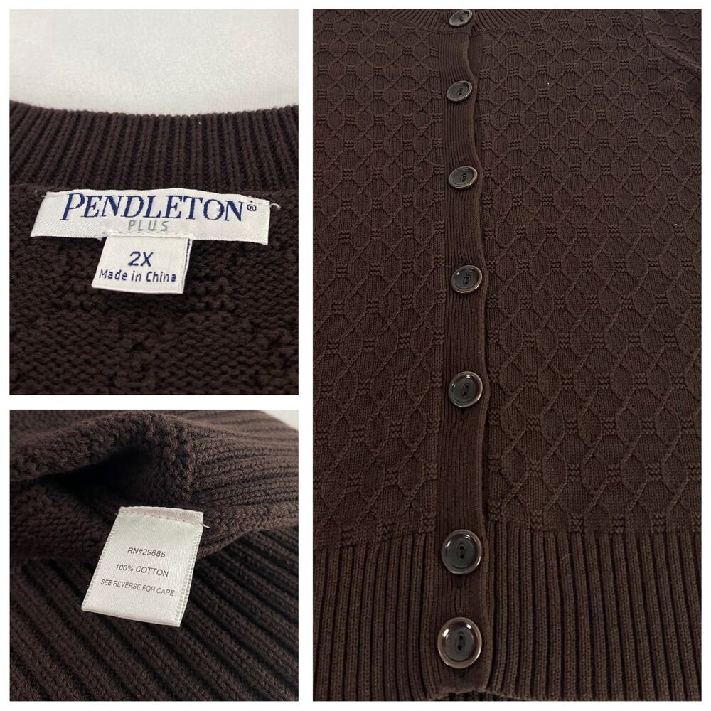 Pendleton Brown Cable Knit Textured Cardigan Swea… - image 5